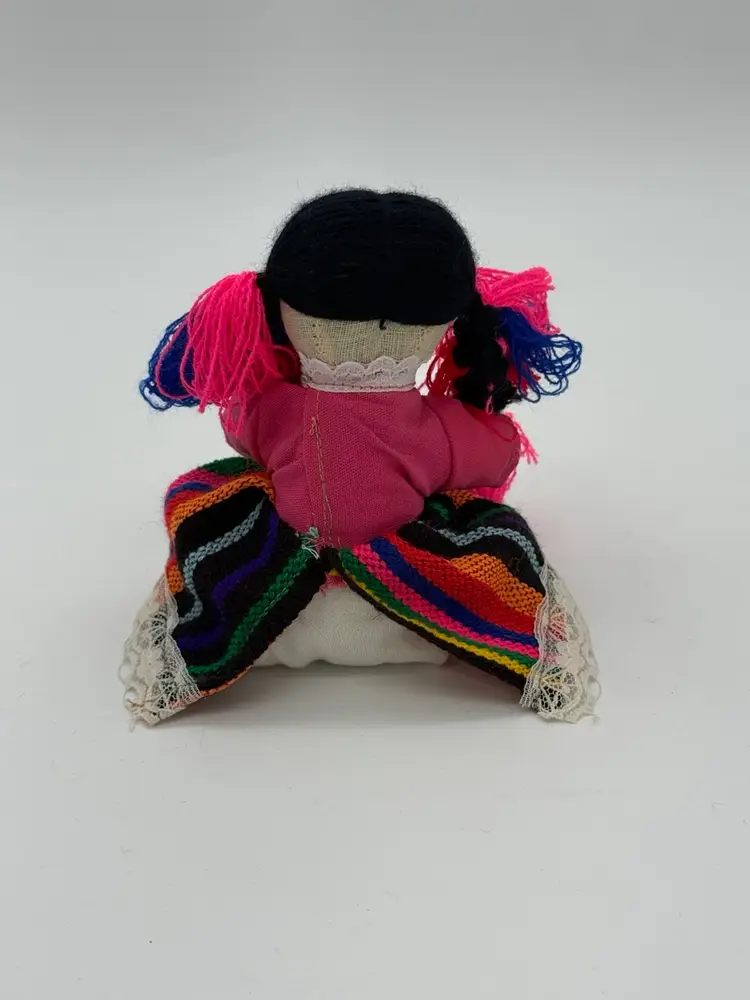 Vibrant Colorful Traditional Mexican Lele Rag Doll Handmade (5.5” X 4”) Vintage