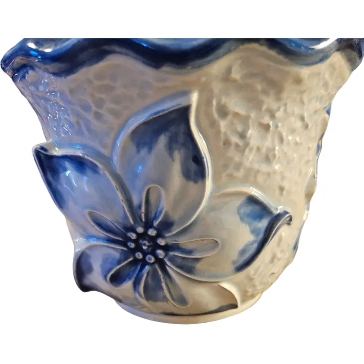 Vintage Cobalt Blue and White Ceramic Planter Made in Japan