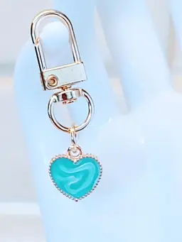 TURQUOISE ENAMEL SWIRL HEART & BRASS BAG CHARM OR ZIPPER PULL CHARM