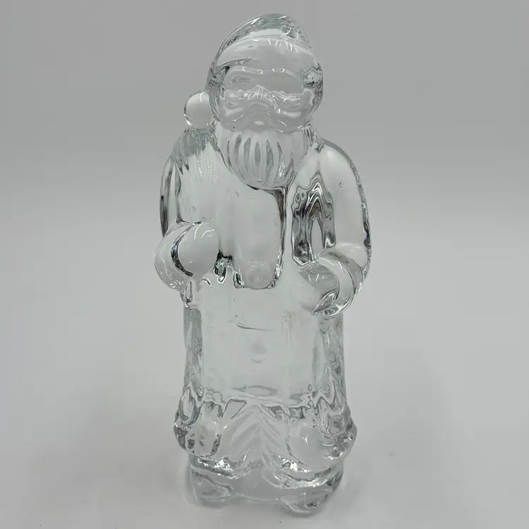 Clear Glass Heavy Santa St Nick 7” Vintage Figurine Christmas Decoration
