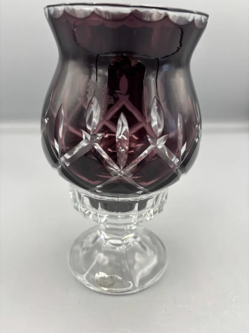 Vintage Amethyst cut to clear Crystal Bohemian votive holder