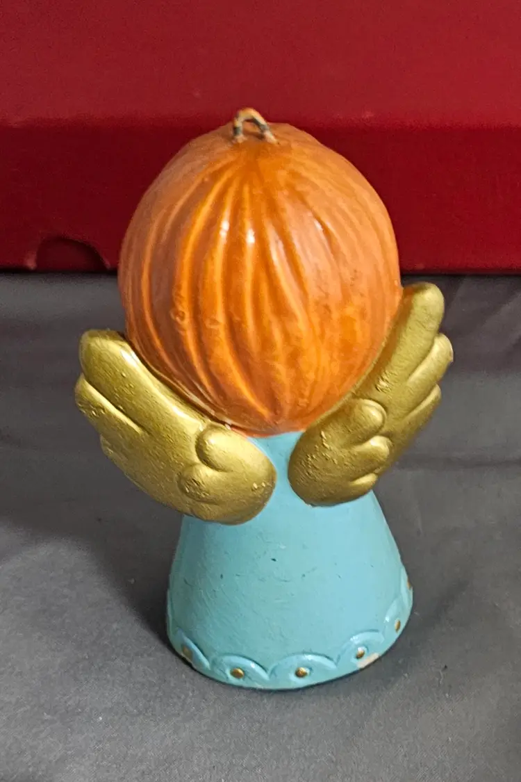 Vintage Chalkware Christmas Angel Blue Dress Ornament Wolin Japan