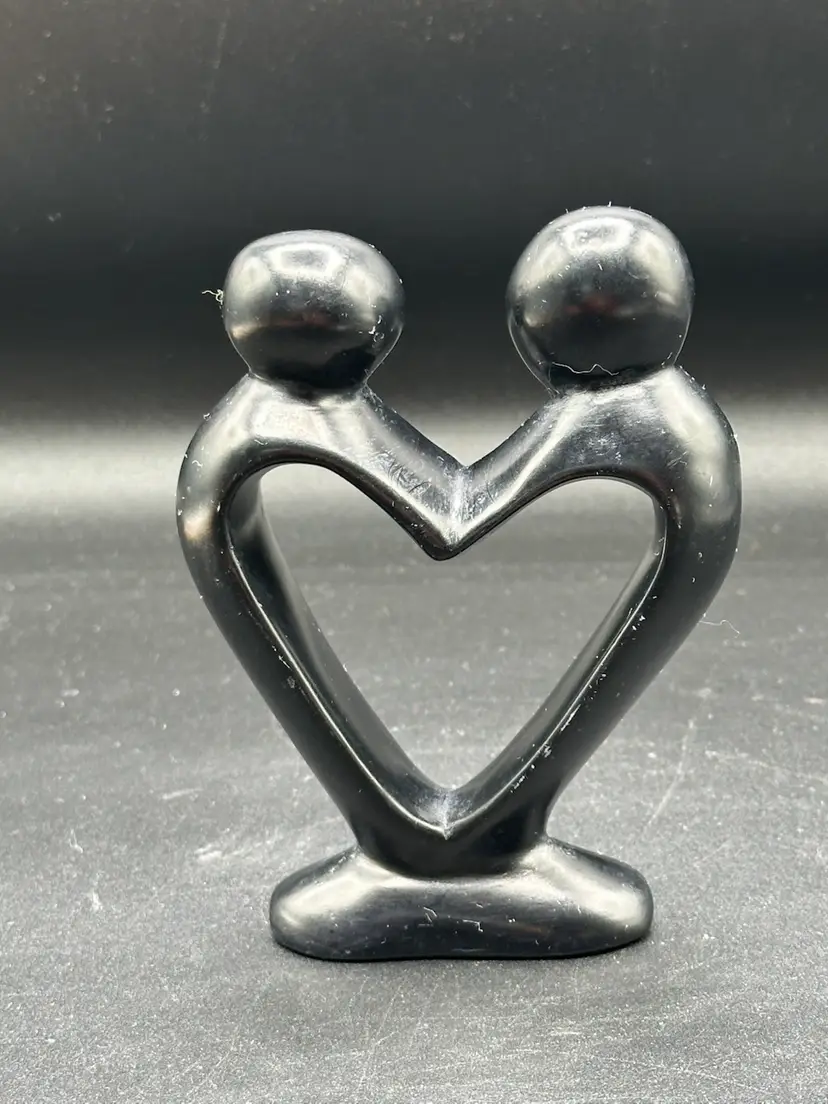Hand Crafted 4" Soapstone Lovers Heart Figurine Black Kenya Figures African Art