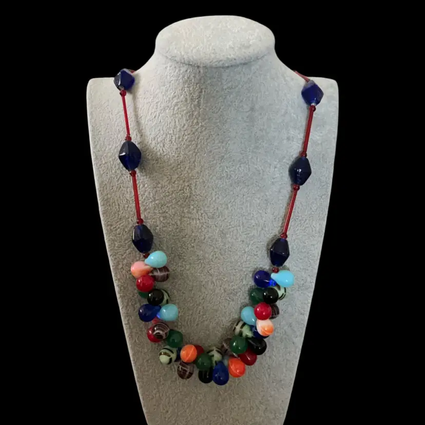 Vintage Glass Marble-Like Beads And Seed Beads Multi-Colored Necklace 12”