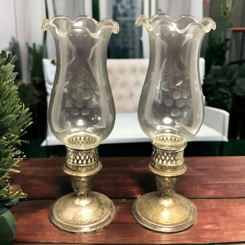 La Pierre Sterling Silver Candle Stick Set Hurricane Lamp