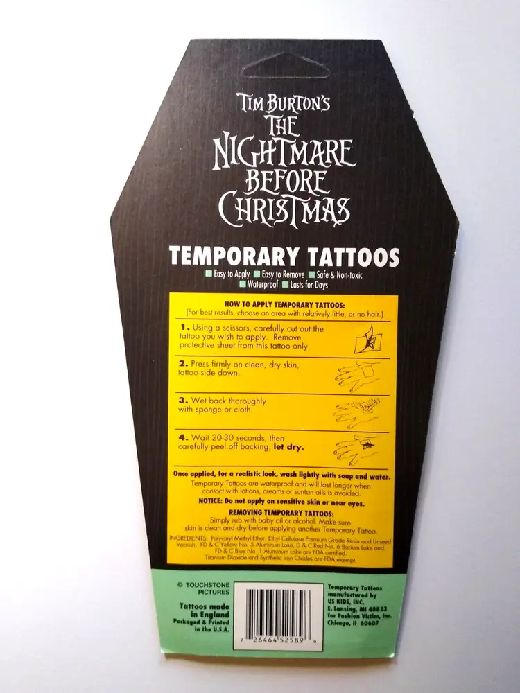 Nightmare Before Christmas Temporary Tattoos Jack Skeleton On Tombstone Card