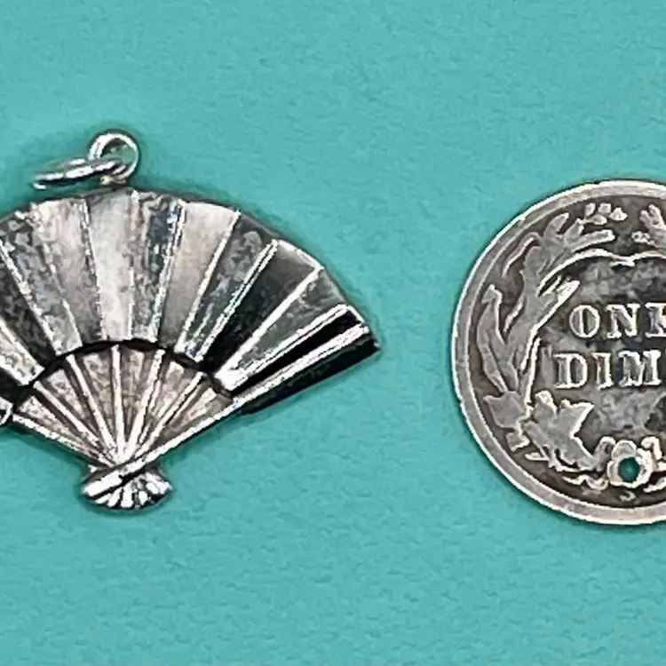 Vintage Sterling Silver Fan Charm - marked sterling