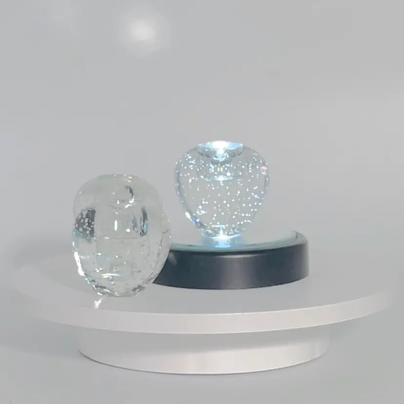 Paperweight Candle Holder 3pc Art Glass Bullicante’ Clear Smooth Bottom Apple Strawberry Shape Taper Holder