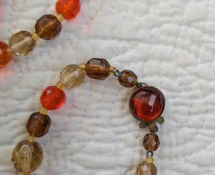 Vintage 58" Glass Bead Necklace in Shades Of Orange and Brown