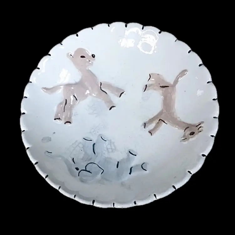 Vintage Handmade Ceramic Childrens Carousel Animals Mug Bowl Set Whimsical Fun