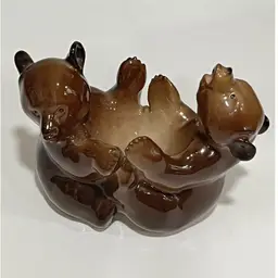 Lomonosov (LFZ) Porcelain Bear Cubs Egg Coddler – Russia – Rare Figural Design- 3” Tall, 3.5” Long