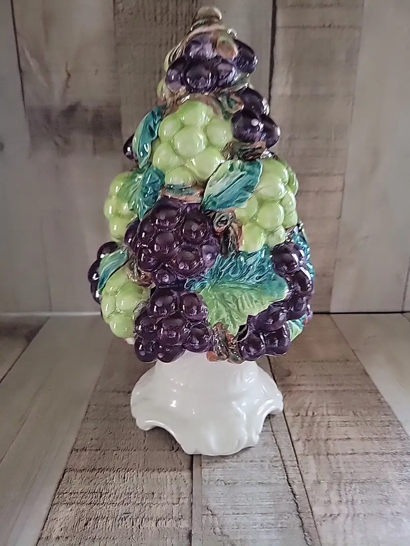Vtg Lefton Ceramic Grape Topiary Lamp Italian Majolica Style Fruit Light 10"