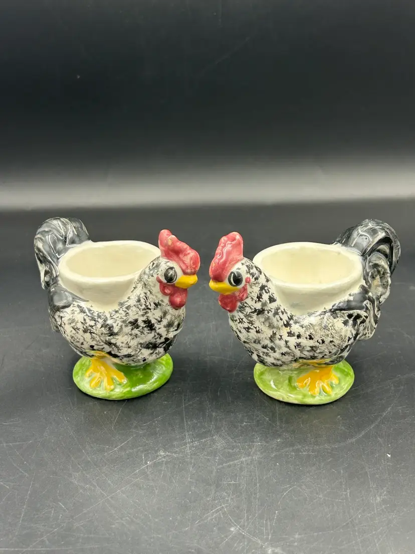 2 Ceramic Pottery, Chicken Egg Cup Holders, Country Kitchen Decor