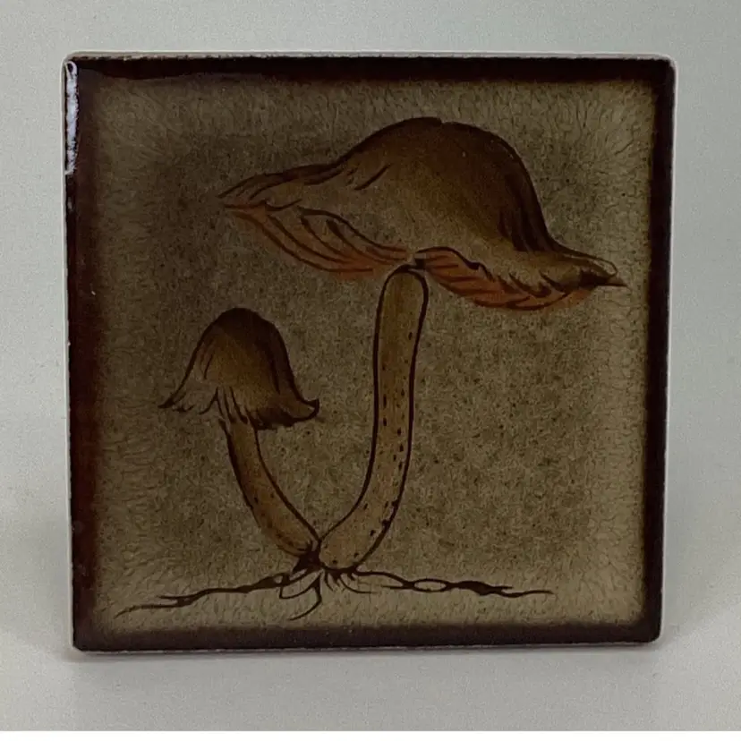 Vintage Mushroom Ceramic Tile Kaneki Japan 3.5”sq. Clothespin Stand