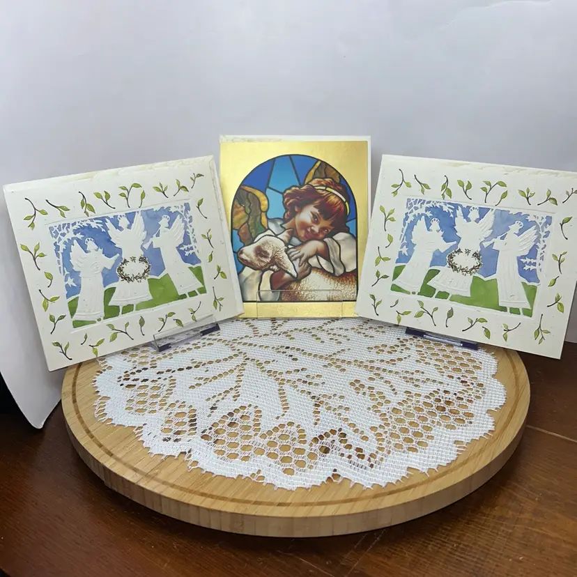 Vintage NOS Set Of 3 Greeting Cards With Angel Theme With Decorated Envelopes