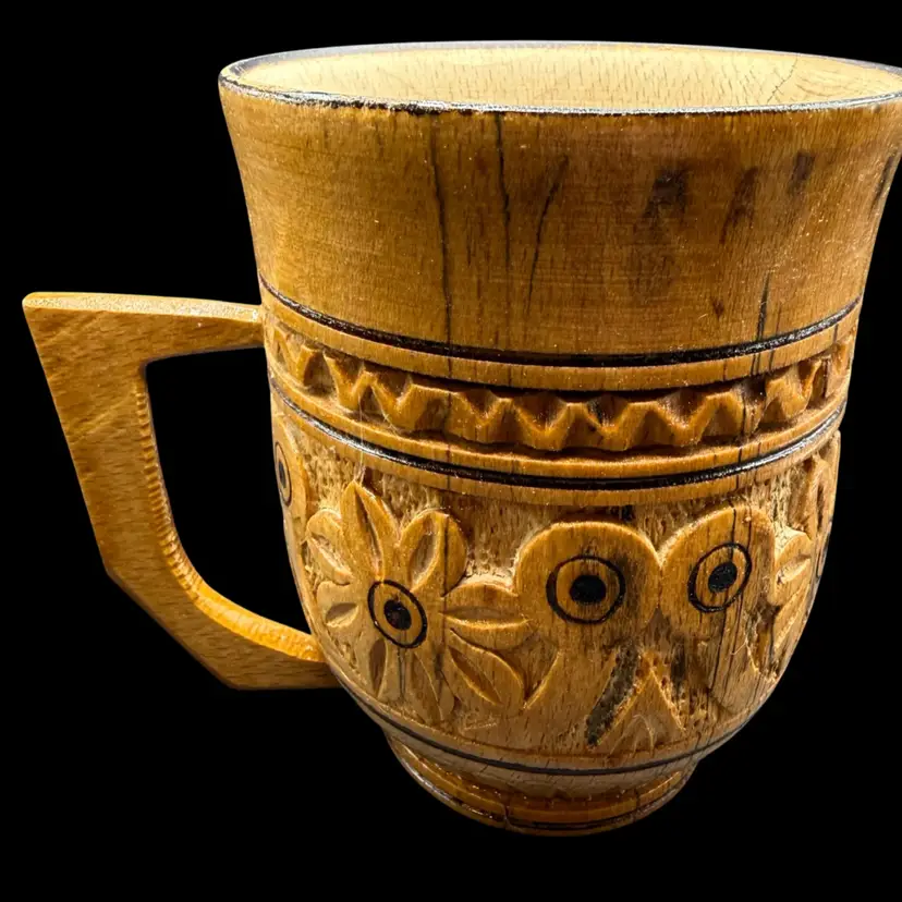 Hand Turned And Carved Wood Cup