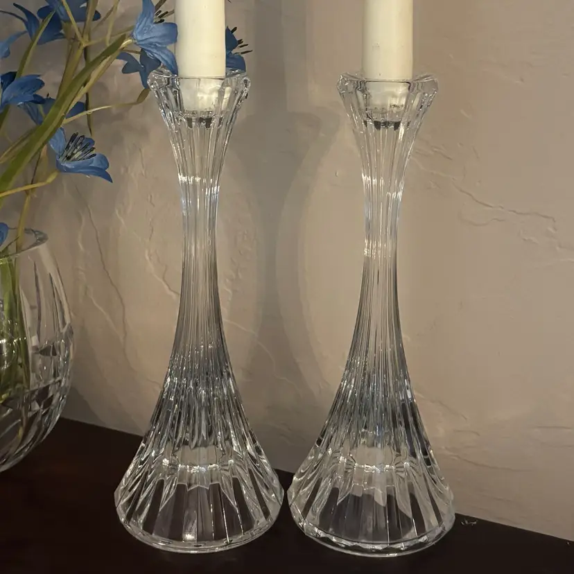 Vintage Mikasa Park Lane Fluted Crystal Candlestick Pair