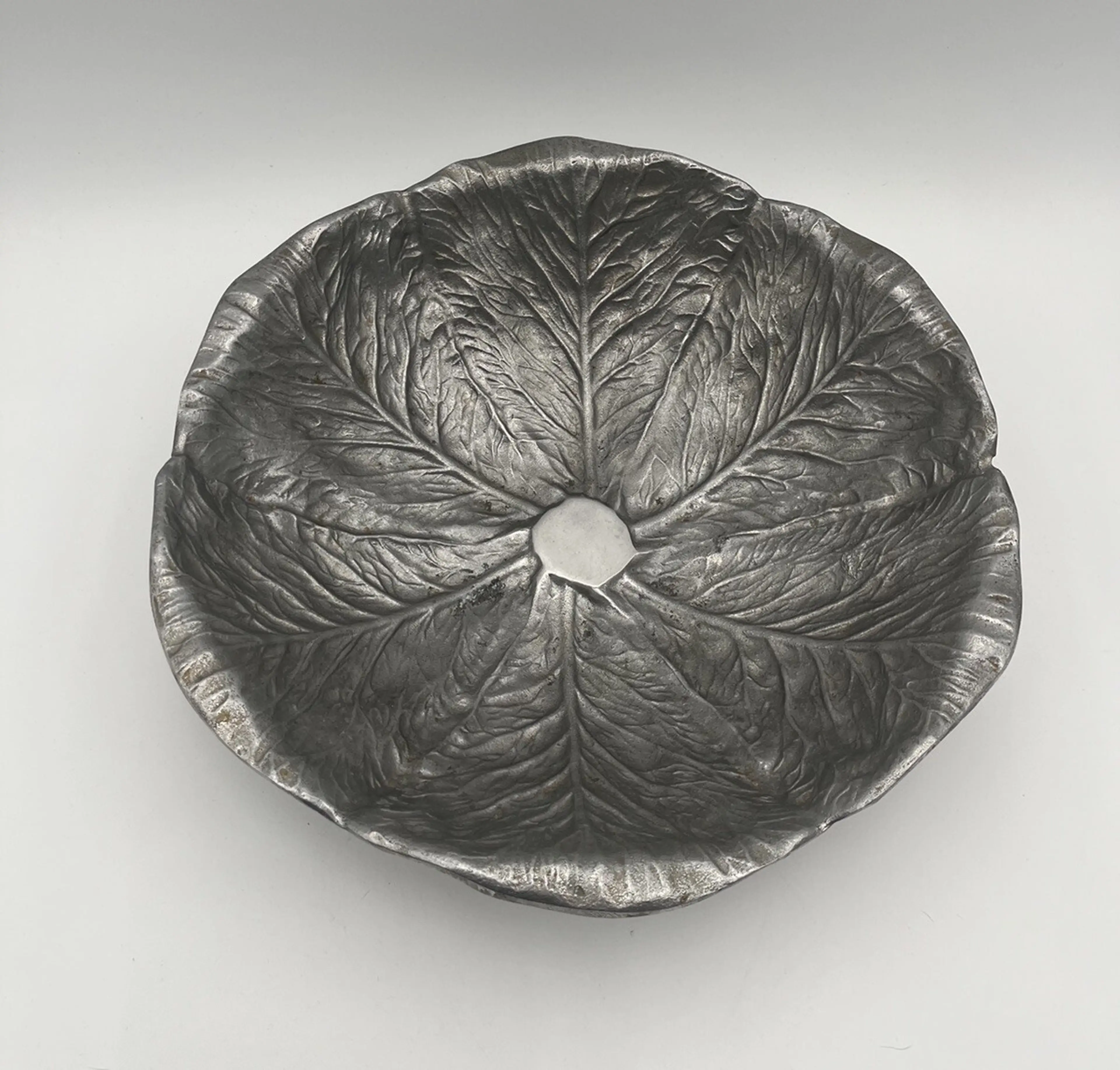 The Wilton Co Armetale Lettuce Cabbage Leaf Pewter Salad Bowl Vintage