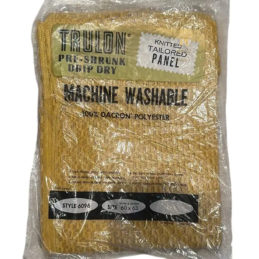 Set of 2 New Old Stock Trulon Knitted Tailored Window Panel Mustard Yellow Drapes Curtains