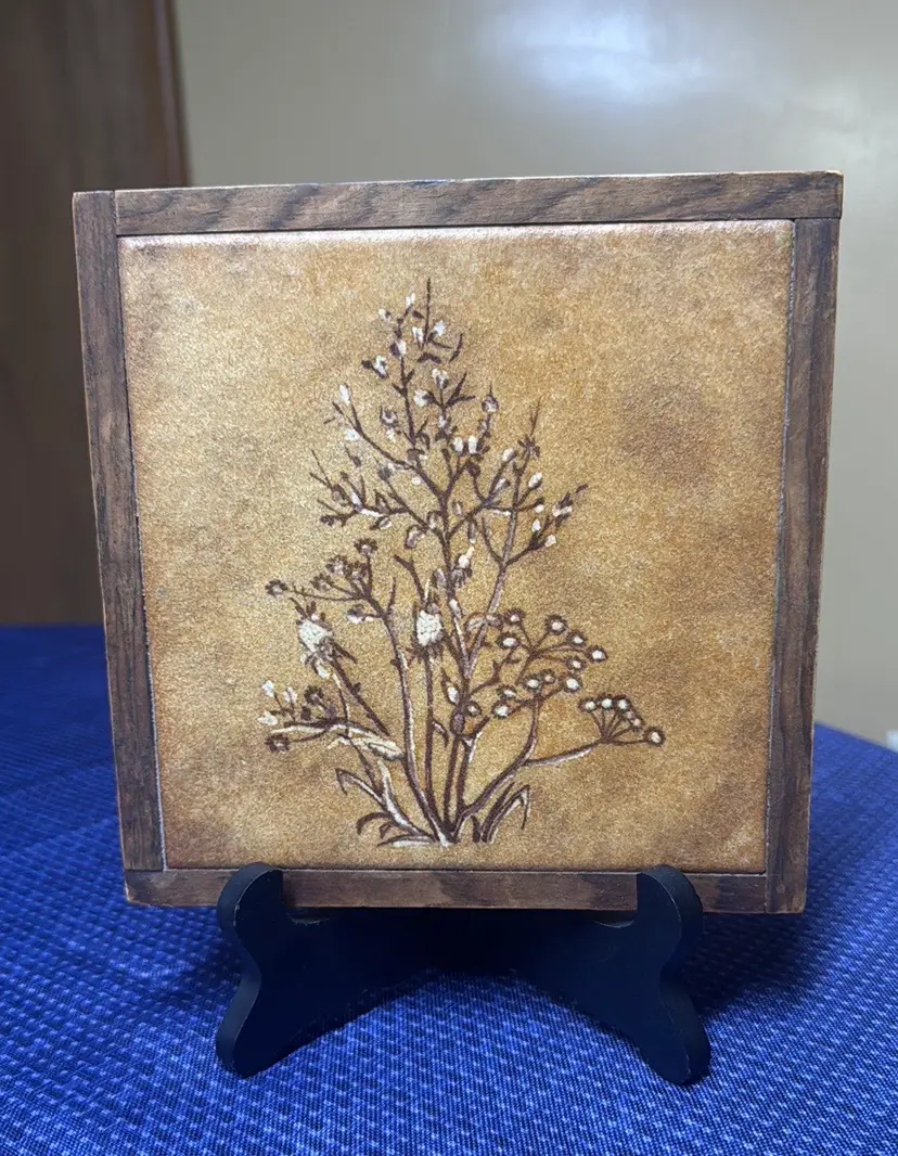 Wheat Tile Trivet Made in Italy Wheat Flower Wood trimmed 6.75” square