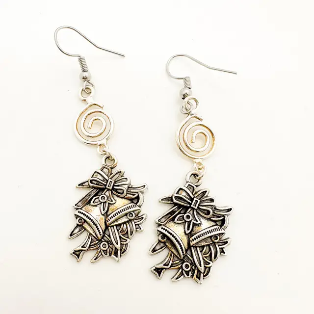 Christmas Earrings Spiral Accent Silver Bells Handmade
