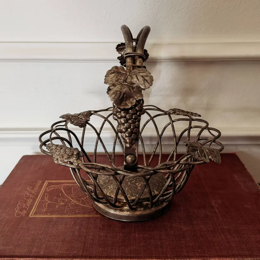 Vintage Godinger Woven Silverplate Basket Grapes & Leaves Design