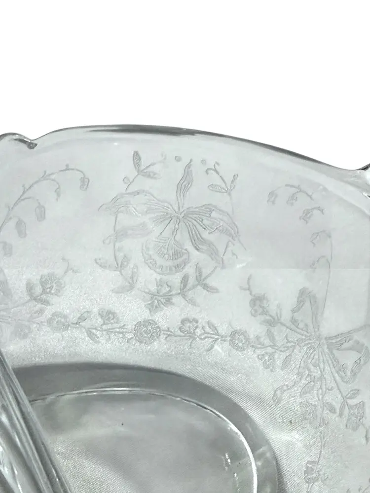 Heisey Divided Oval 8"x5" Bowl Dish Orchid Etched Glass - Vintage