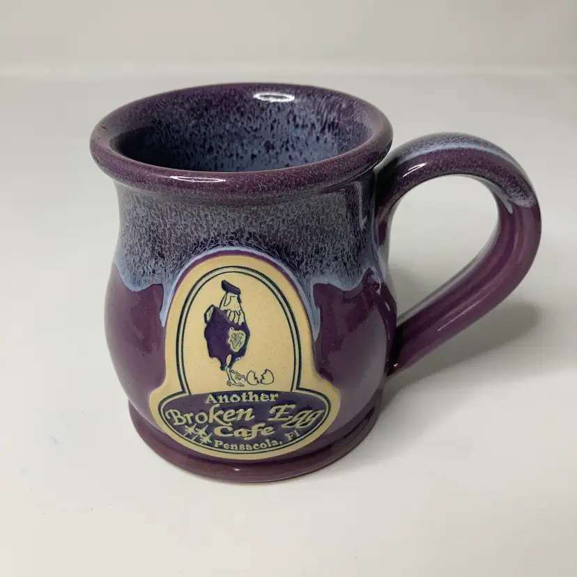 Purple Stoneware Coffee Mug! Deneen Pottery! Another Broken Egg Cafe Pensacola, Florida! 3 3/4” Tall!