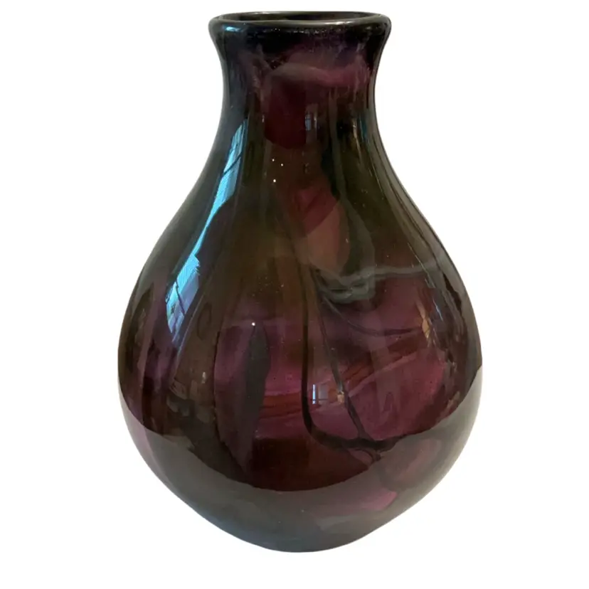 HB Signed Art Glass Amethyst Base Colored Vase 6”x 5”