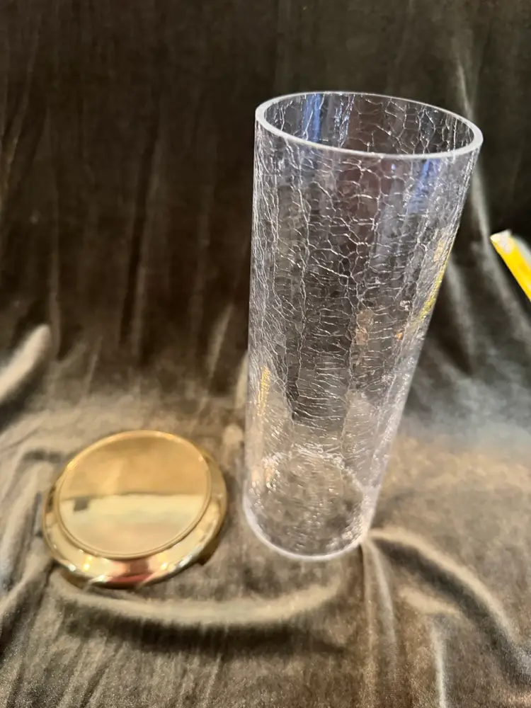Beautiful Solid Brass and Crackle Glass Hurricane Vase