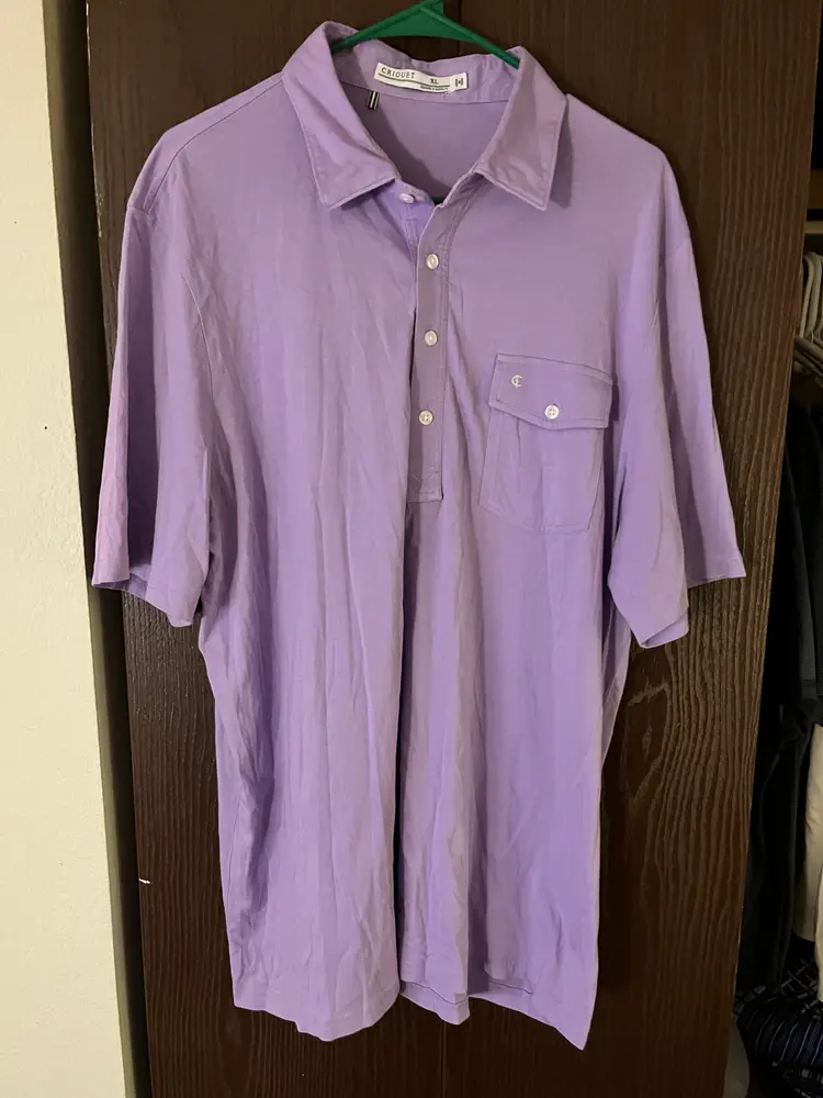 CRIQUET Mens Polo Shirt XL Lavender Cotton Button Pocket Soft Preppy Casual