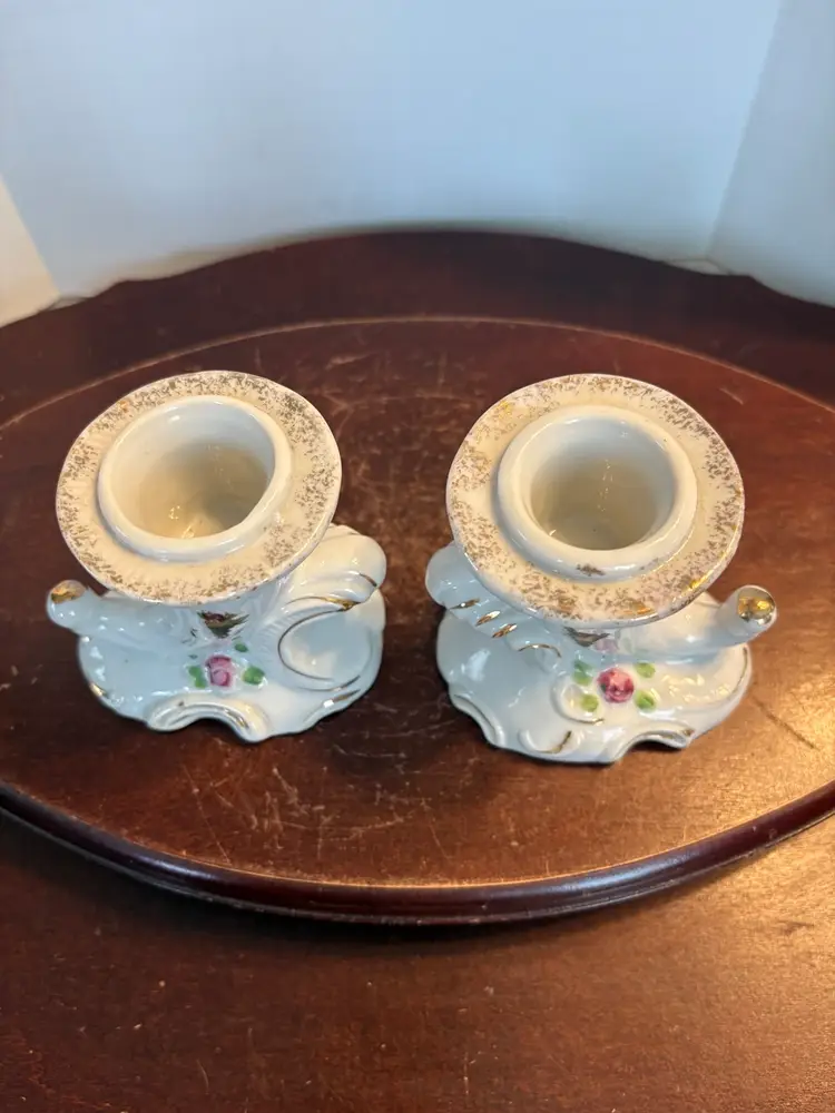 Set Of 2 Porcelain Cornucopia Candlestick Holders