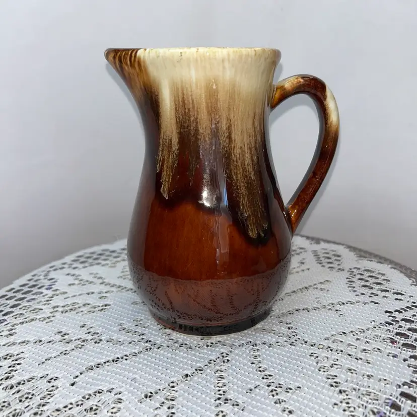 Vintage R. R. P. Co. Of Roseville, O. Brown Drip Milk Pitcher