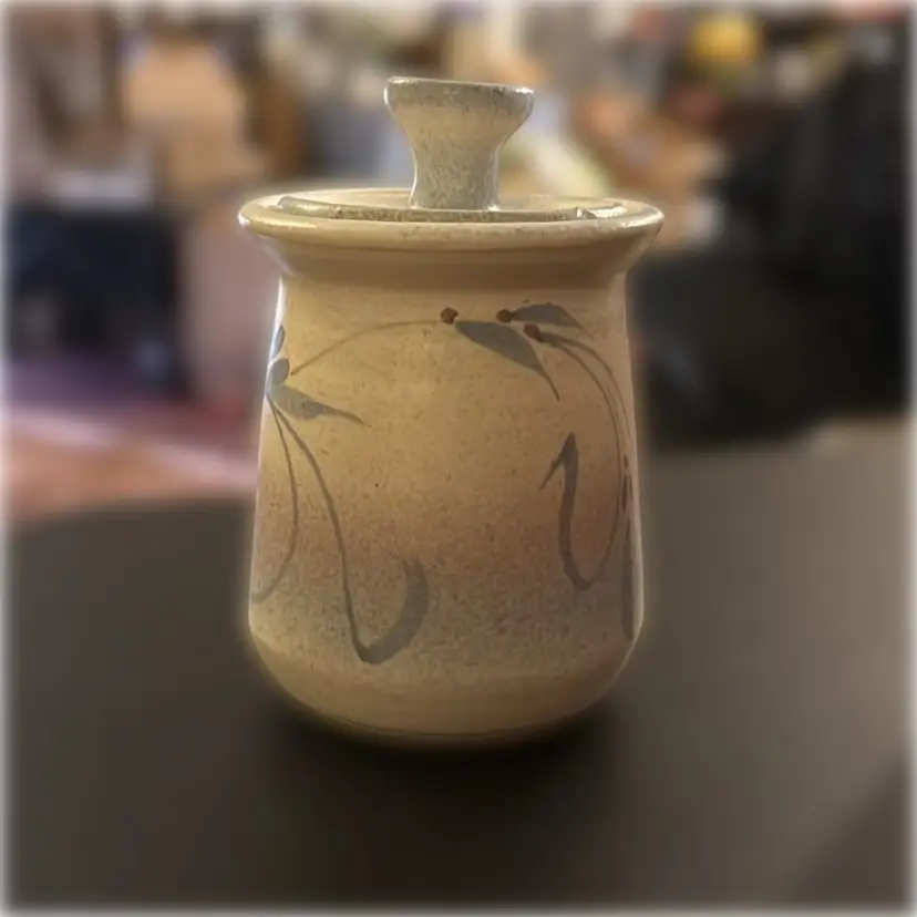 Hand-Signed and Hand-Painted Studio Pottery Signed Westland Lidded Container - 4.5” tall, 5” tall to top of lid handle, and 3.5” in diameter