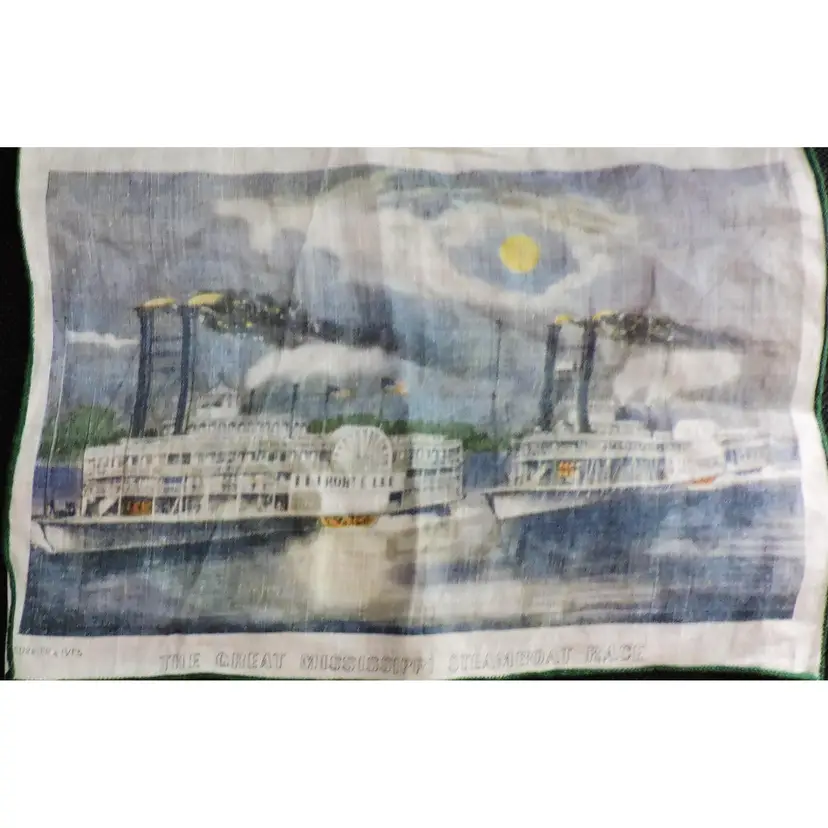 Currier And Ives Great Mississippi Boat Race Robert E Lee On Cloth Material Vintage Collectible