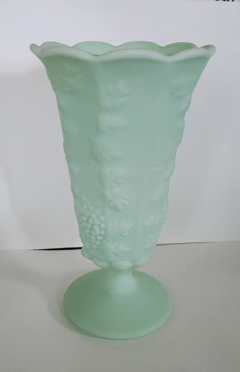 Westmoreland Jadeite Large Matte finish grape paneled Vase. 9 inches high. No chips or cracks.