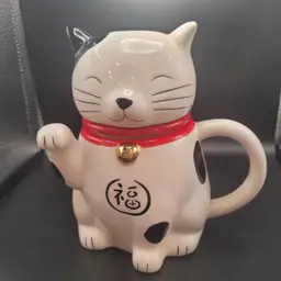 World Market Lucky Cat Collection Tea Pot W/Strainer 6.5 x 6.5 inches