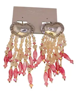Vintage NOS Chipita Beaded Heart Pink Pierced Earrings (A9001)