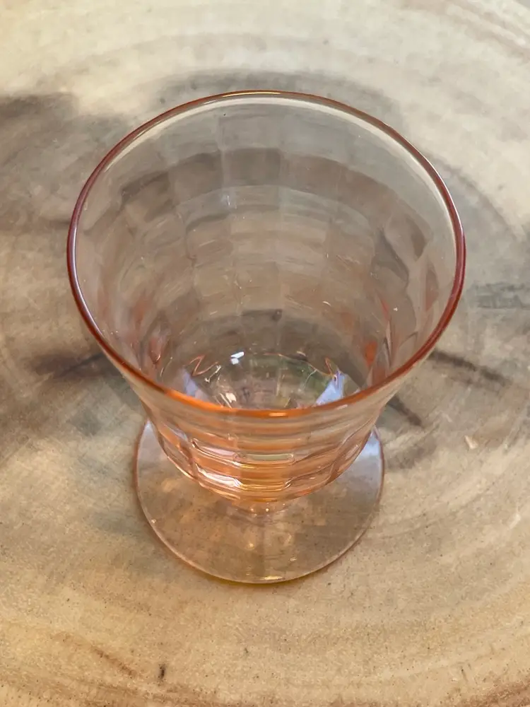Vintage Pink Depression Glass Footed Tumbler Rippled Optic 
