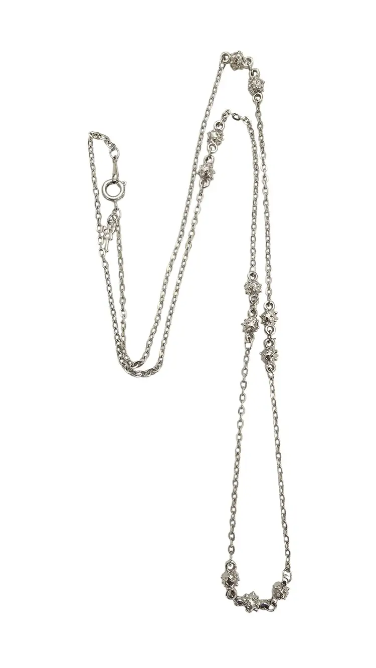 Trifari Silver Tone Spikey Ball Station Chain Necklace 23" Long