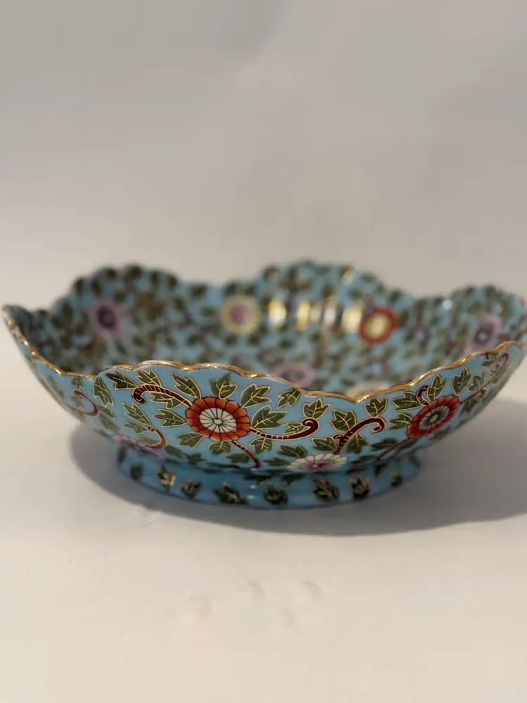 Antique Marx & Gutherz Carlsbad Decorative Bowl Hand Painted Asian Style 10.5”