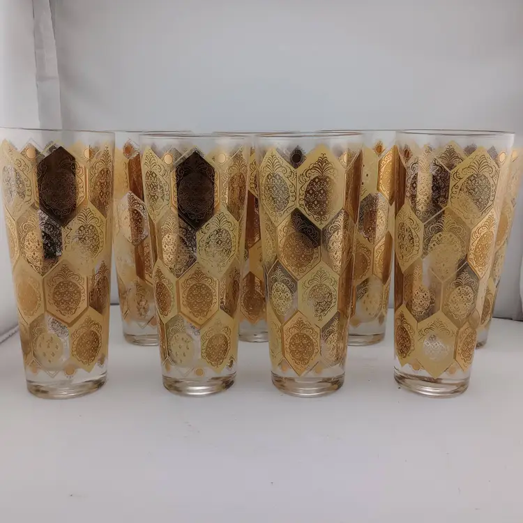 Set of 8 Ned Harris Cera 22k pineapple highballs
