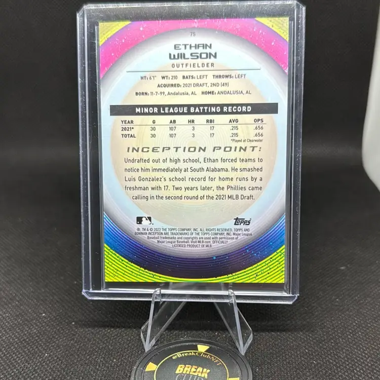 Ethan Wilson 2022 Bowman Inception Purple Refractor /75 Philadelphia Phillies