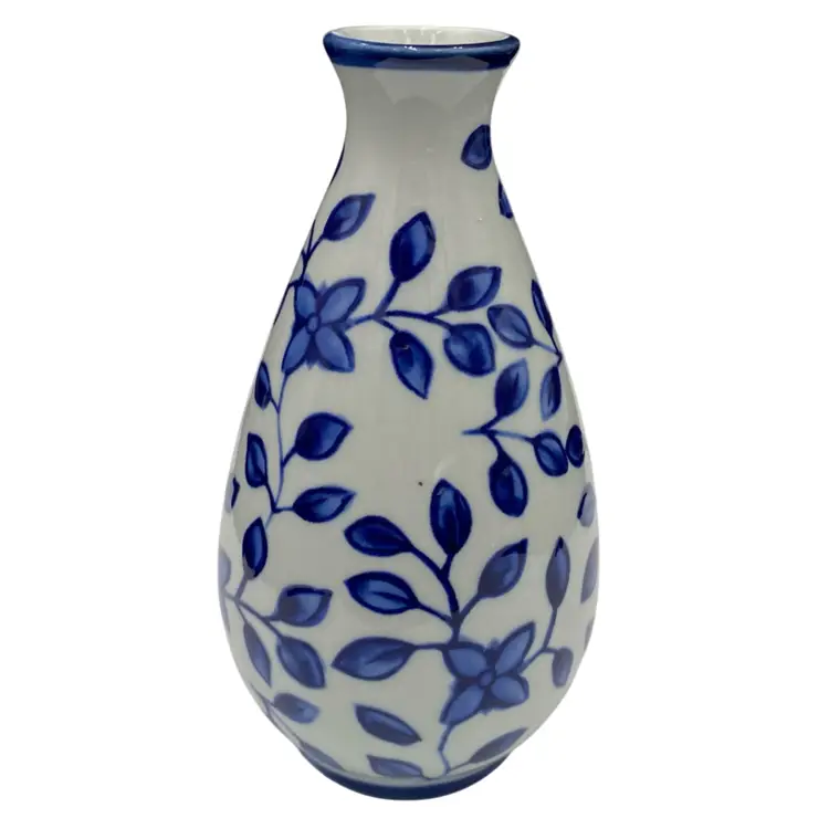 The Bombay Company Ceramic Blue and White Slender Vase, Floral Pattern