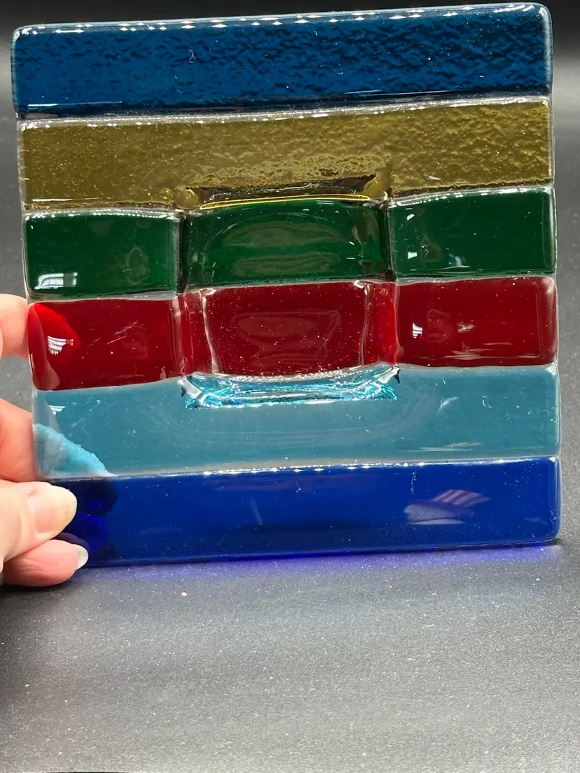 Fused Glass Small Trinket Dish, Signed