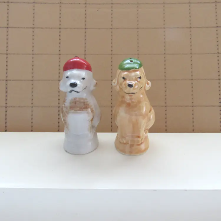 Vtg Dogs w/ Tams on Heads Salt and Pepper Shaker Set