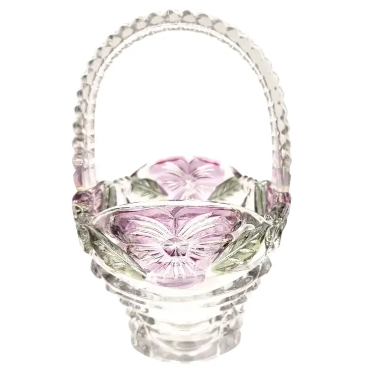 Anna Hutte Crystal Crystal Candy / Trinket Dish With Pink Flowers