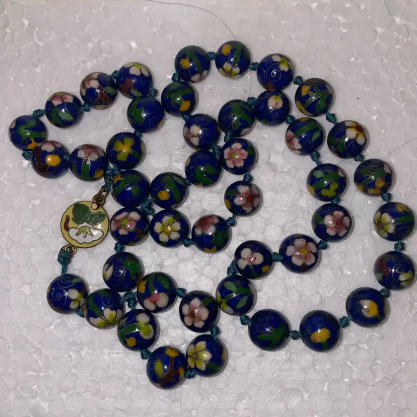 Vintage Cloisonné Hand Knotted Necklace As Pictured