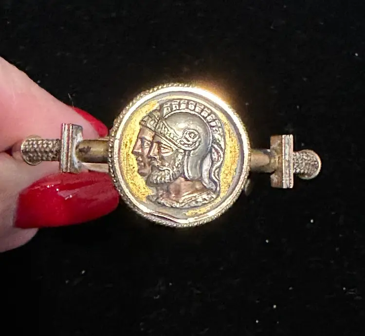 Antique Victorian Bangle Bracelet gold Filled Warrior Medallion