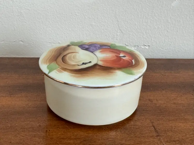 Vintage Hand Painted Fruit Motif Ceramic Trinket Box